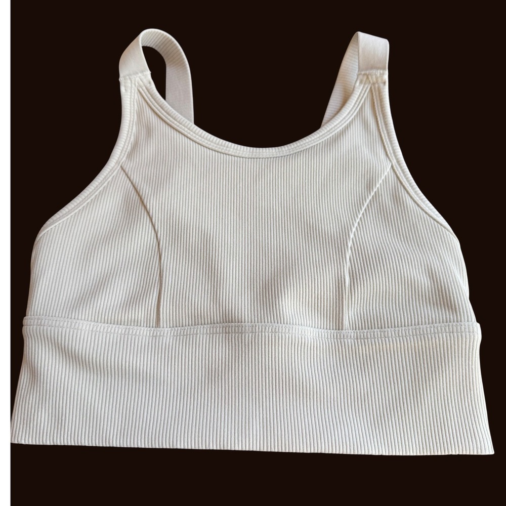 OFFLINE by Aerie Sports Bra XS Cream Support Ribbed High Neck Activewear Sporty